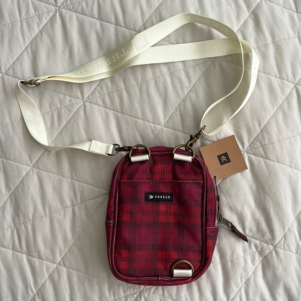 New! Thread Wallets Red Plaid Corduroy Crossbody Bag Fanny Pack